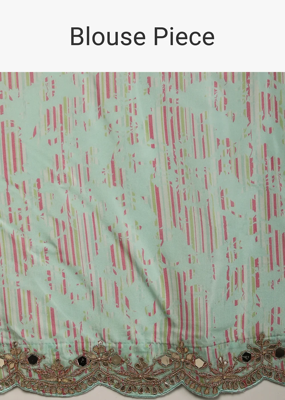 Mint Saree In Cotton Silk With Contrasting Floral Print And Gotta Embroidered Scallop Border - Image 6