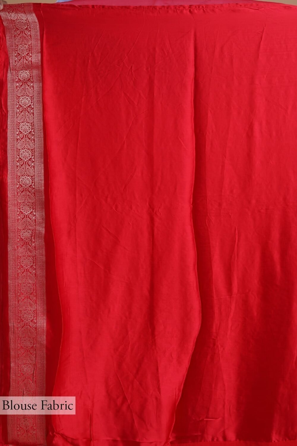 Crimson Red Gota Embroidered Satin Silk Saree - Image 7